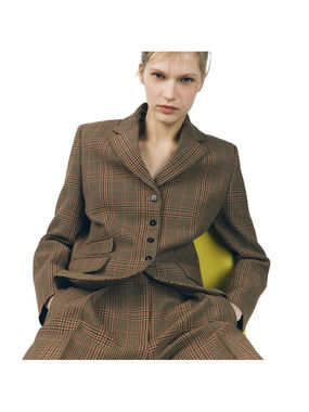 ZARA NWT Brown Tweed Plaid Fitted Blazer in Sz S